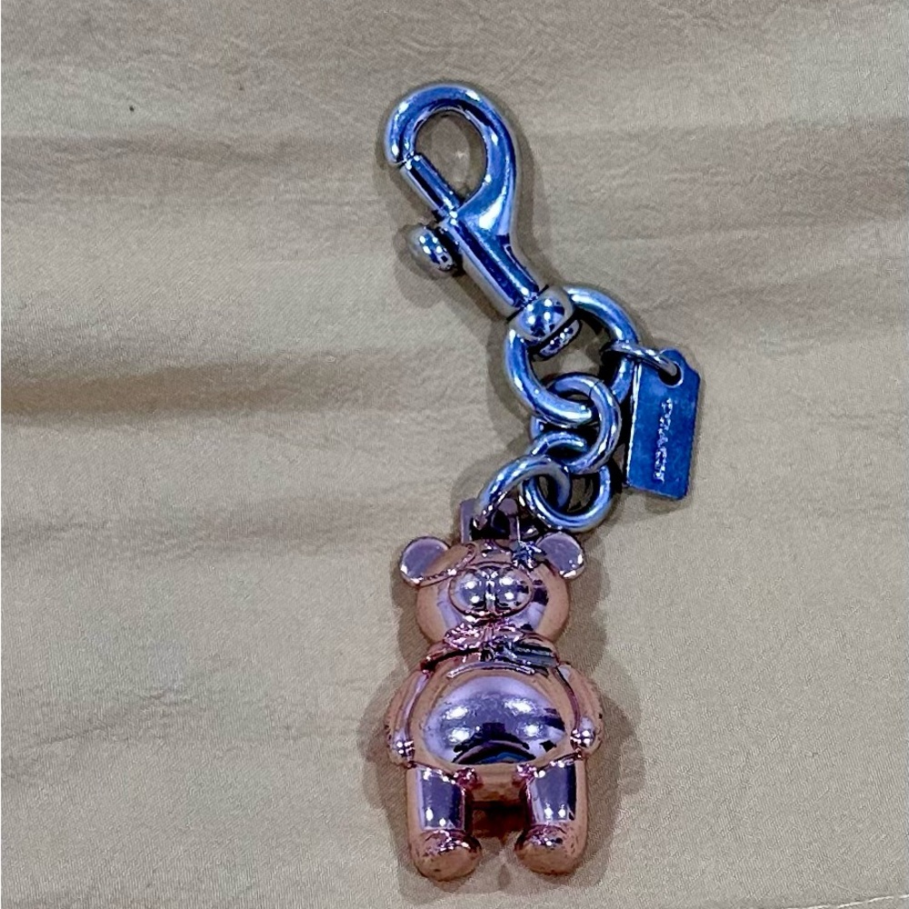 Coach Rose Gold Metallic Bear Keychain